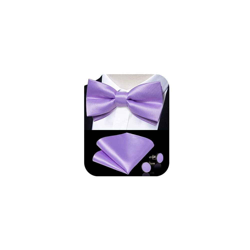 5566 Light Purple Bow Ties Lavender Satin Bow Tie and Pocket Square Set